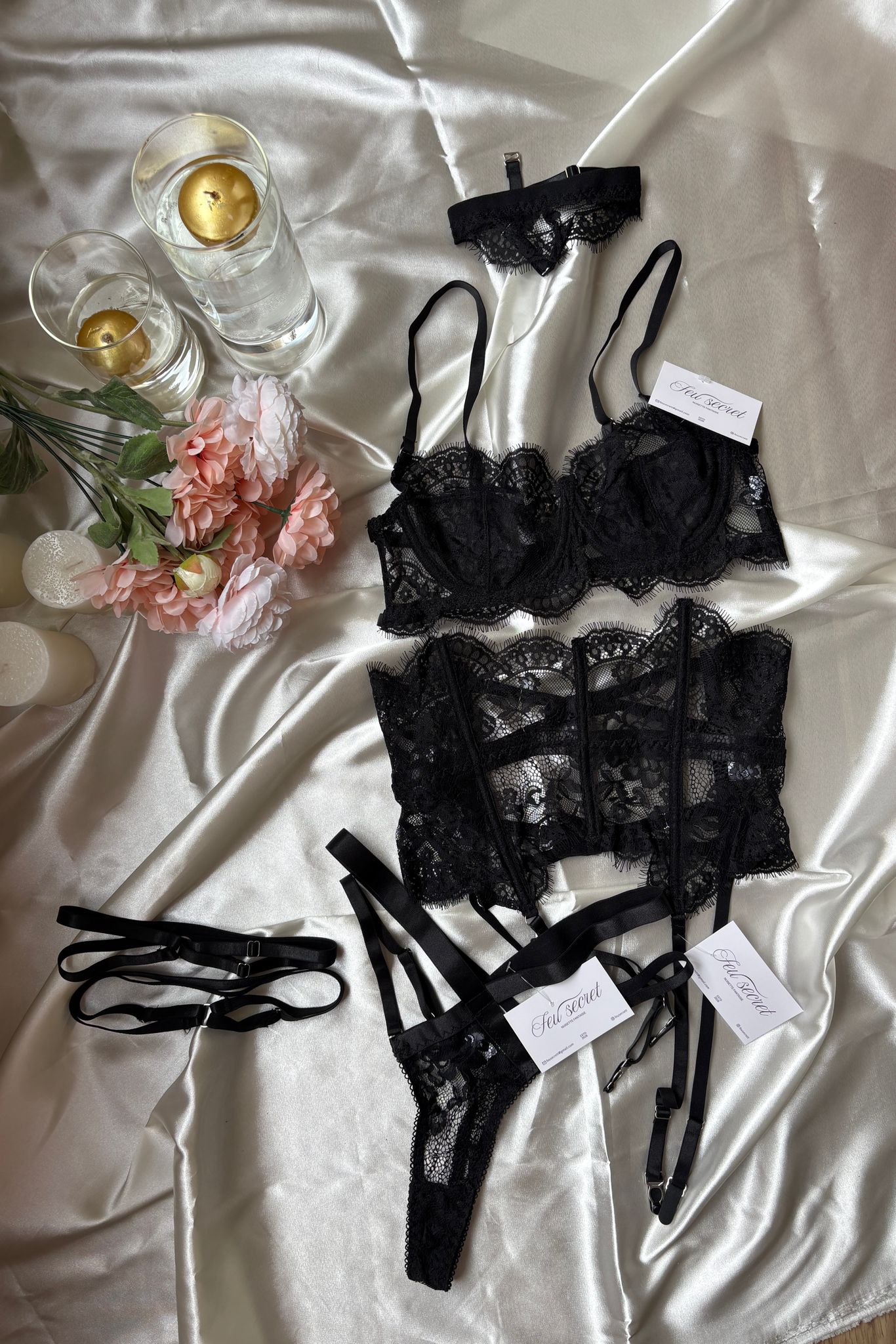 Daphne siyah Dantel Detaylı Premium Jartiyer Set