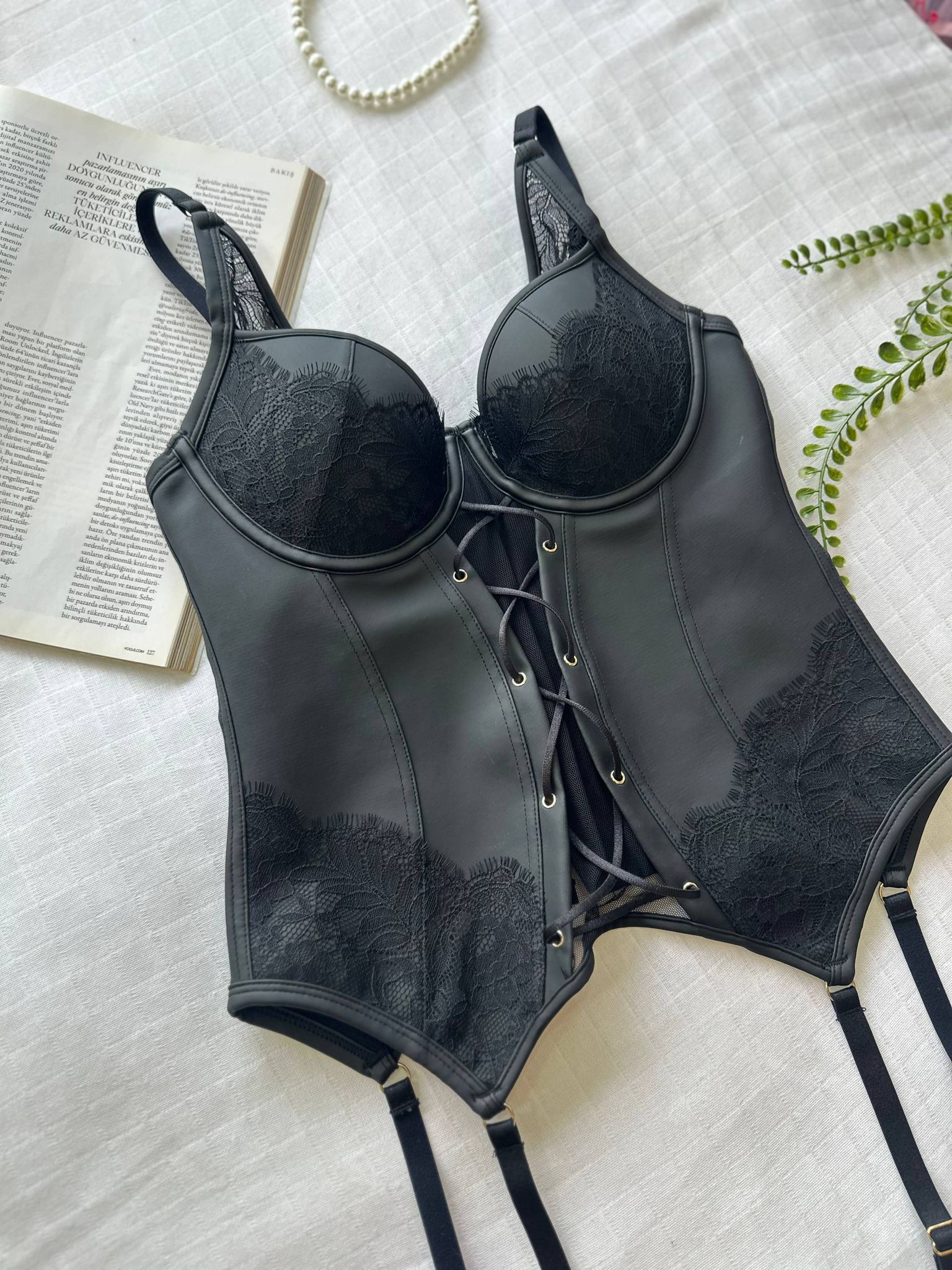 Leather Siyah Mat Deri Premium Büstiyer