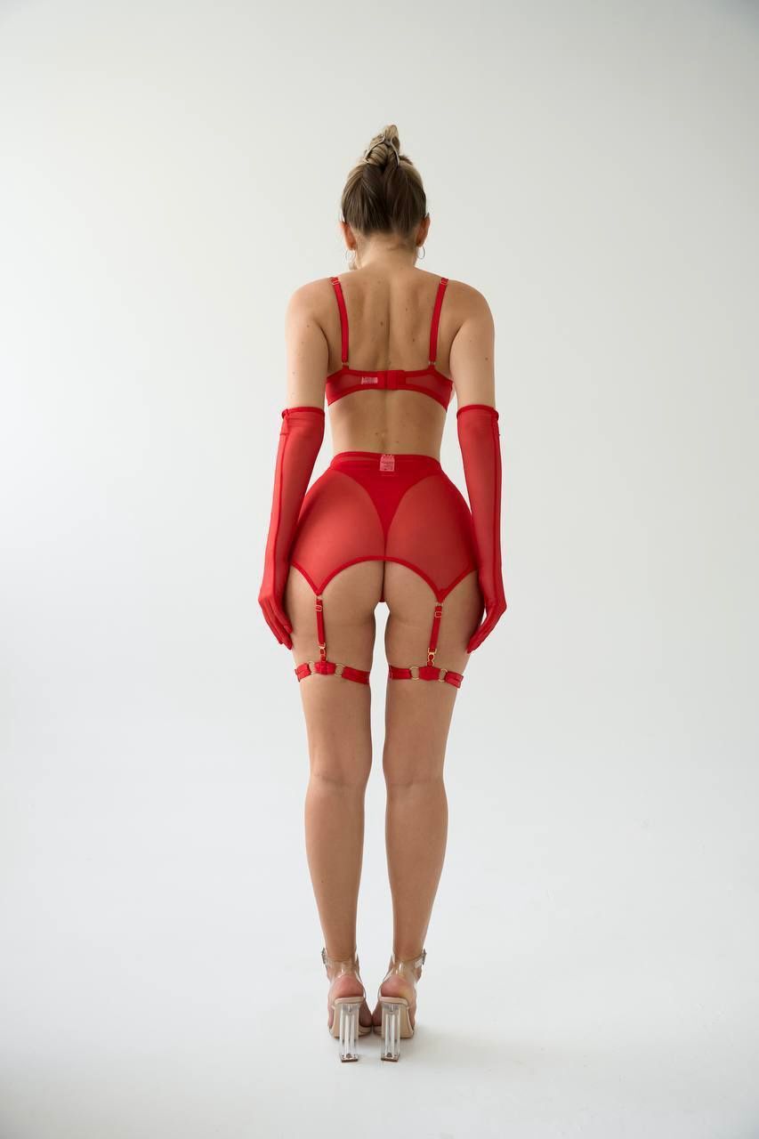 Love Exclusive Red İthal Jartiyer Set (Aksesuarlar Dahildir.)