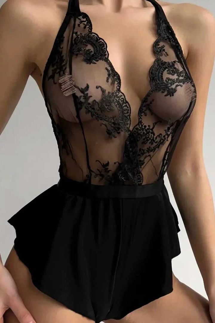 Adele Siyah İthal Fransız Dantel Babydoll
